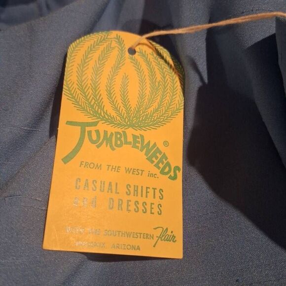 1960's Deadstock‎ Vintage Tumbleweeds Blue Polyester Shift Dress Size 20 NEW - Picture 4 of 6